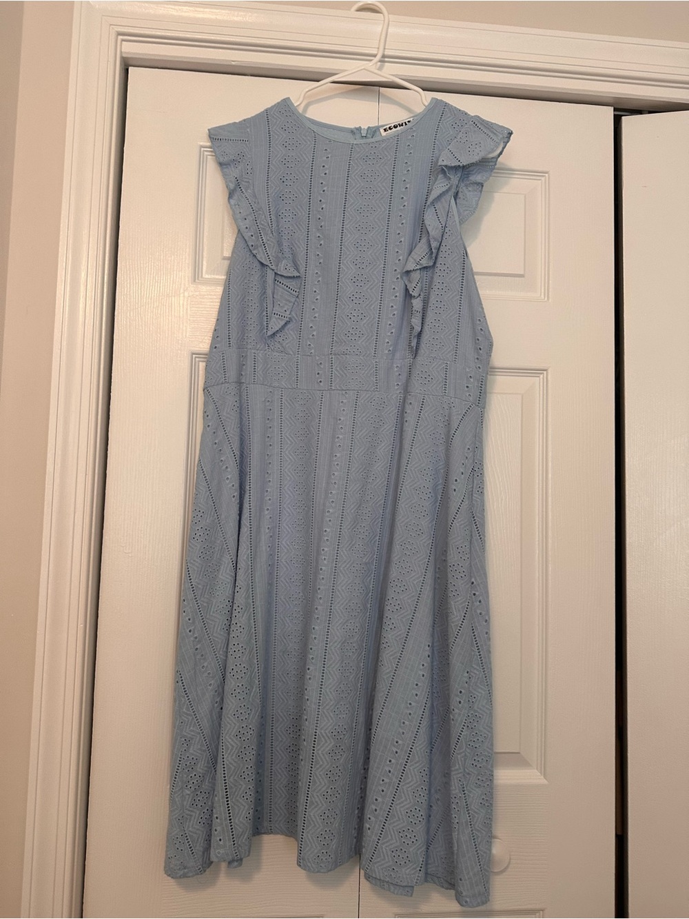 Light Blue Eyelet Ruffle A-Line Dress